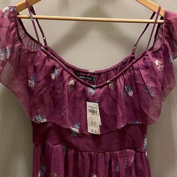 Abercrombie & Fitch S Floral Maxi Dress | High-Low Hem, Off-Shoulder, NWT - Picture 10 of 11